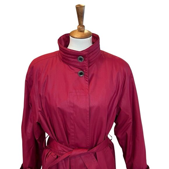 London Fog Trench Coat Red Long Jacket Zip In Liner Size 12 Petite USA Vintage - Picture 7 of 13